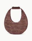 Staud moon raffia tote bag in mahogany front view white background