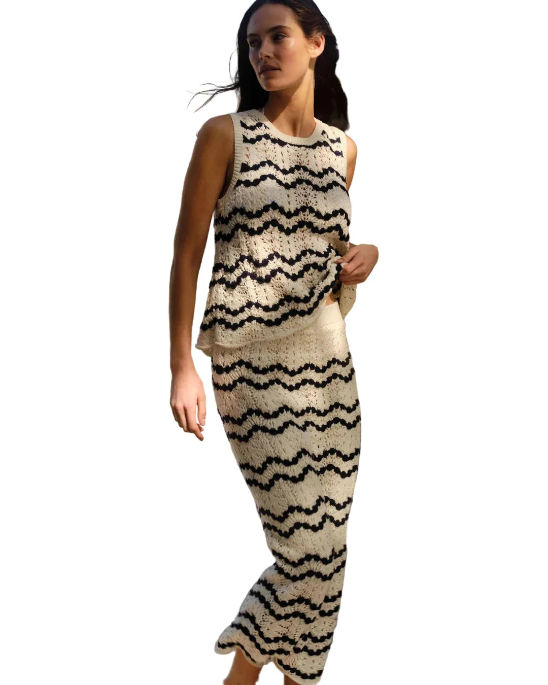 Northport Sweater Tank Beach Wave Stripe Natural Tops - Tanks Cartolina 