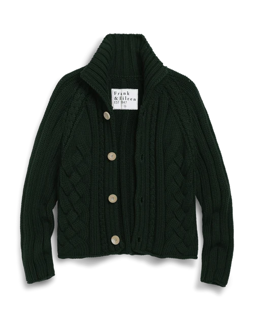 Mini Cotswolds Cropped Cable Knit Cardigan British Racing Green