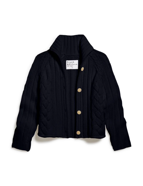 Mini Cotswolds Cropped Cable Knit Cardigan Marine