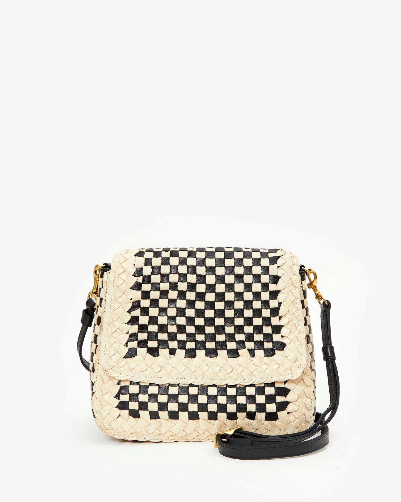 Louis Border Woven Checker Cream/ Black Crossbody Clare V. 