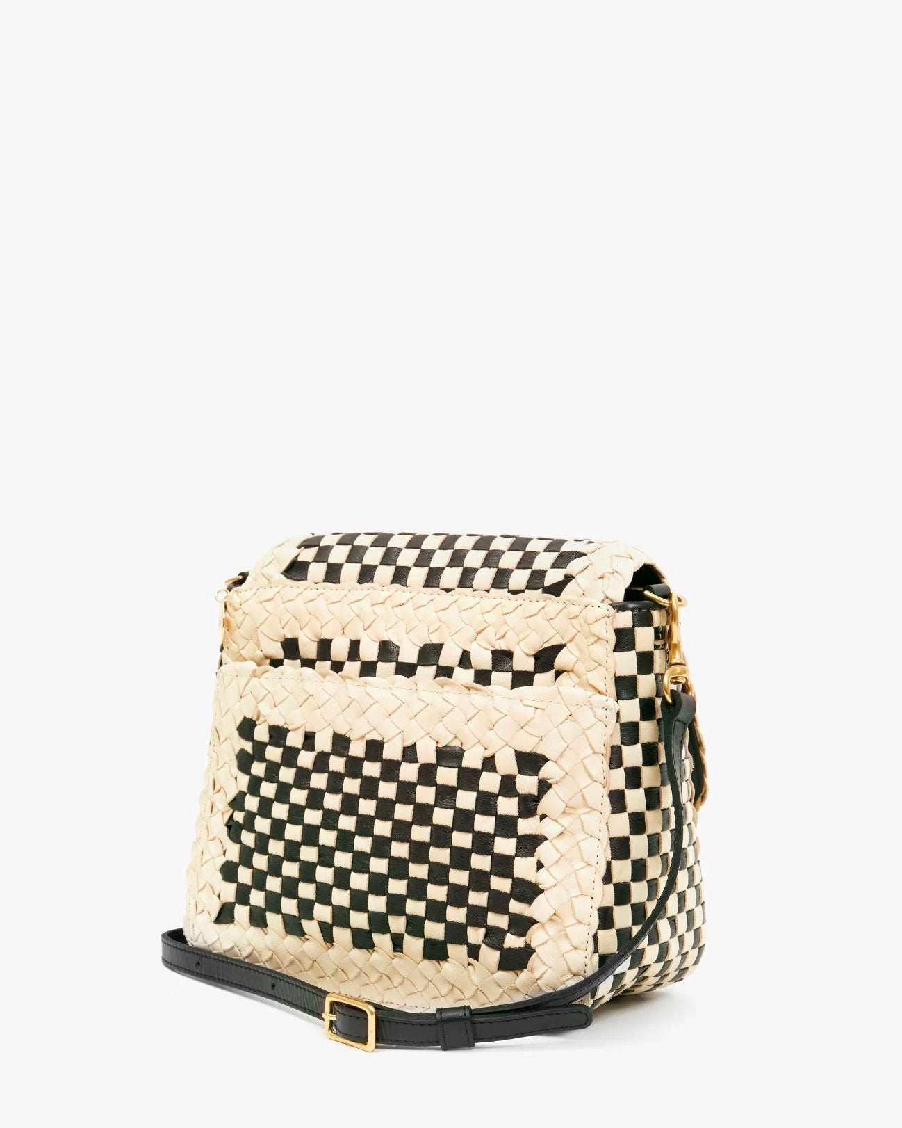 Louis Border Woven Checker Cream/ Black Crossbody Clare V. 