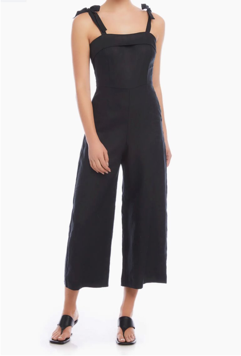 Paloma Tie Strap Linen Jumpsuit Black Dresses - Jumpsuits & Rompers Fifteen Twenty 