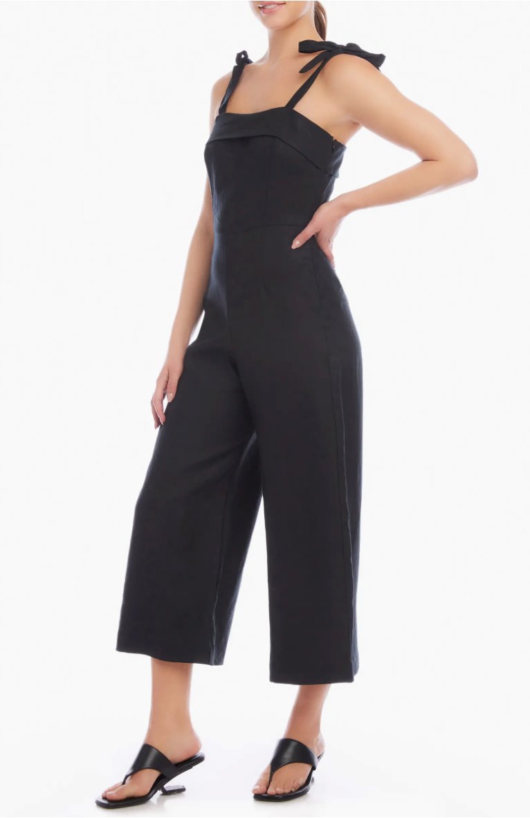 Paloma Tie Strap Linen Jumpsuit Black Dresses - Jumpsuits & Rompers Fifteen Twenty 