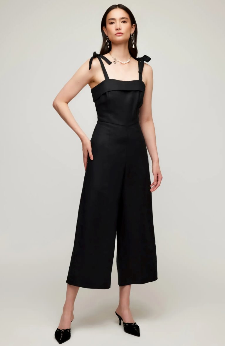 Paloma Tie Strap Linen Jumpsuit Black Dresses - Jumpsuits & Rompers Fifteen Twenty 