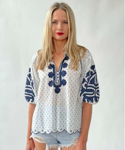 Ferrara Top White/ Navy Top - Blouses Rose & Rose 