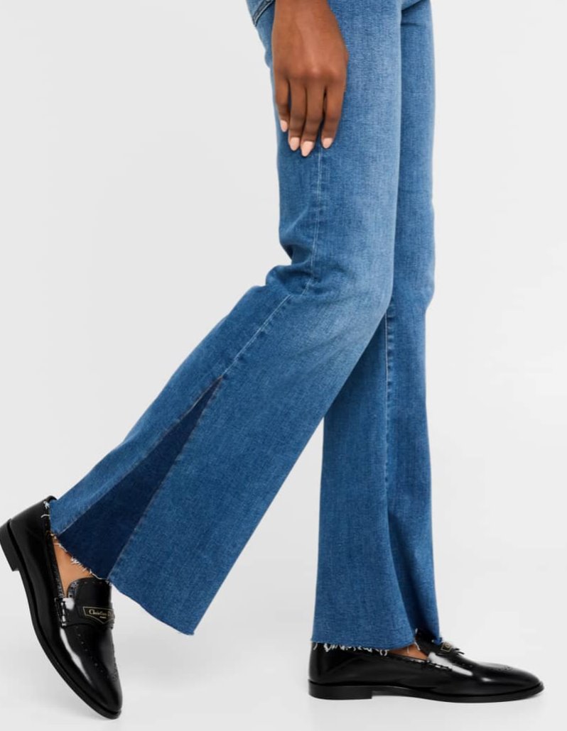 Le Easy Flare Raw Fray Outseam Insert Mermaid Denim - Flare & Wide Leg Frame 