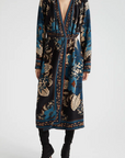 Blossom Tapestry Black Midi Wrap Dress