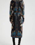 Blossom Tapestry Black Midi Wrap Dress