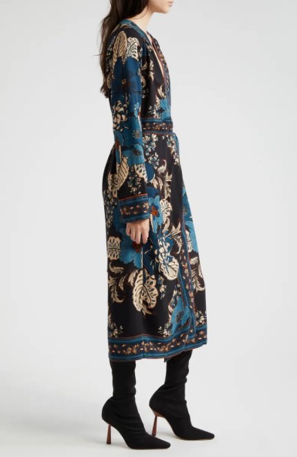 Blossom Tapestry Black Midi Wrap Dress Dresses - Midi Farm Rio 