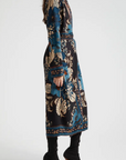 Blossom Tapestry Black Midi Wrap Dress