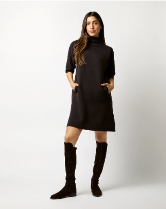 Rowan Short-Sleeved Funnel-Neck Dress Chocolate Dresses - Short Ann Mashburn 