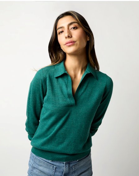 Alida Johnny-Collar Sweater Highland Green Sweater - Crewneck Ann Mashburn 