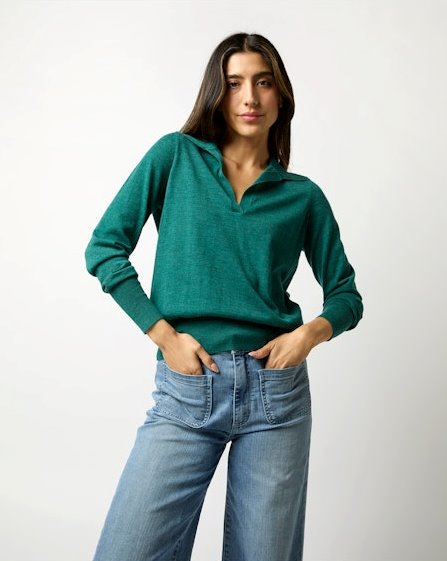 Alida Johnny-Collar Sweater Highland Green Sweater - Crewneck Ann Mashburn 