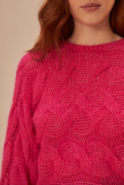 Pink Maxi Cable Knit Sweater Sweater - Crewneck Farm Rio 