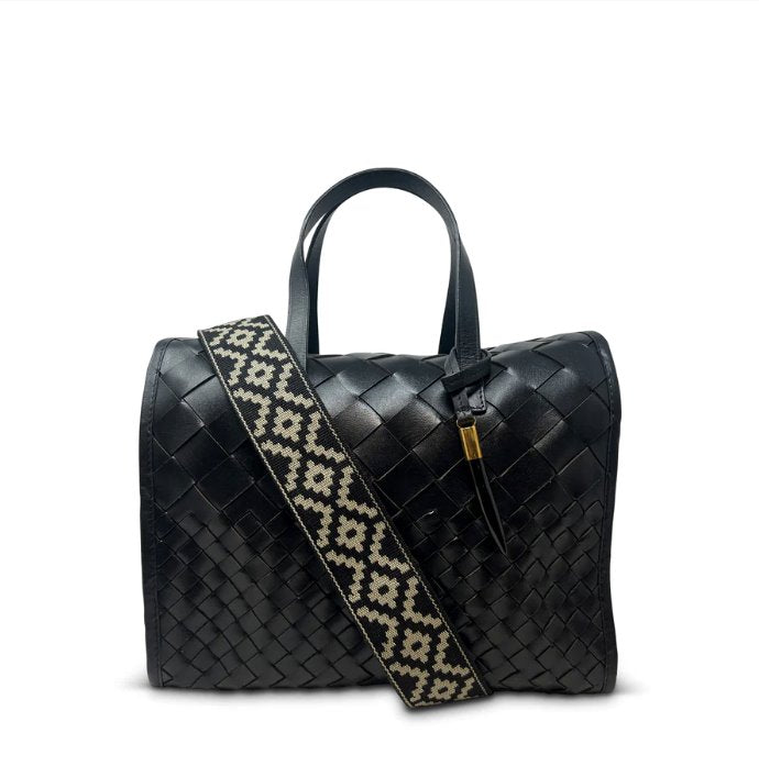 Ella Bag Black Threaded Weave Tote & Satchel Kempton 