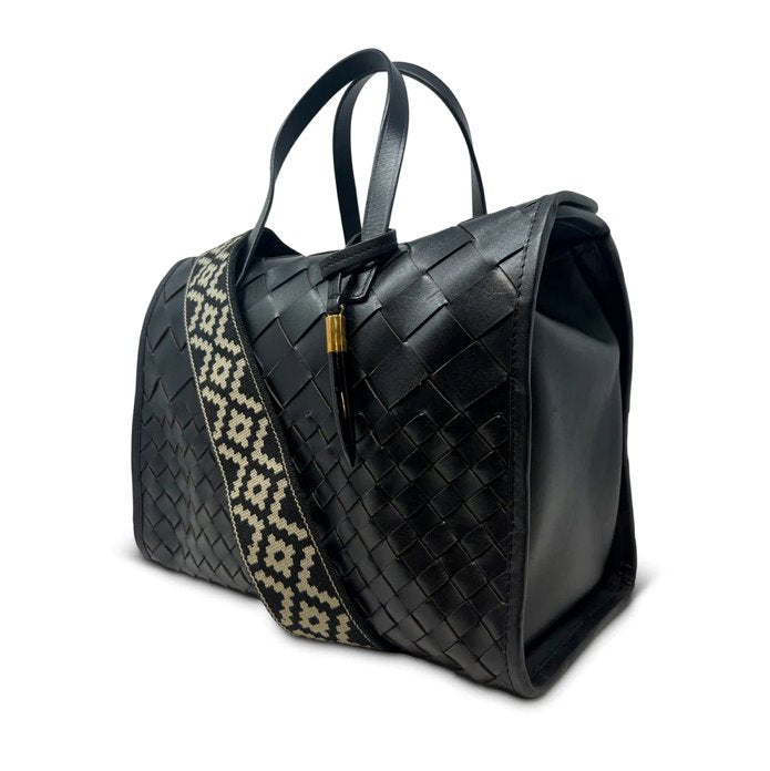 Ella Bag Black Threaded Weave Tote & Satchel Kempton 