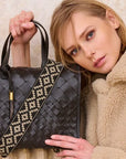 Ella Bag Black Threaded Weave Tote & Satchel Kempton 