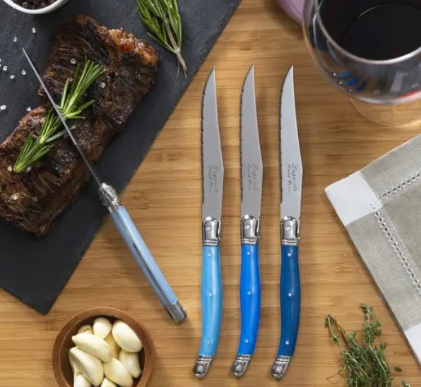 Set of 4 Laguiole Steak Knives Blue Home Decor - Tabletop French Home 