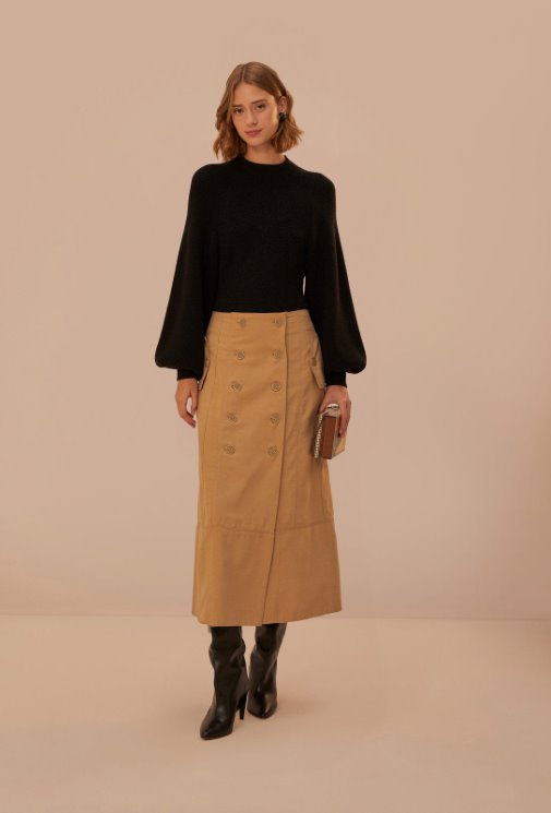 Brown Yoked Midi Skirt Skirts - Midi Farm Rio 