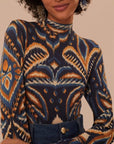 Pineapple Ikat Blue Jersey Blouse Tops - Blouses Farm Rio 