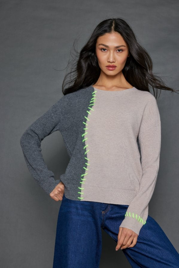 Split Happens Chai/Char Sweater - Crewneck Lisa Todd 