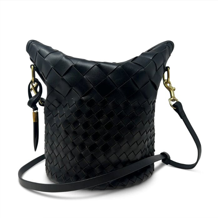 Richmond Bucket Bag Black Threaded Weave Crossbody Kempton 