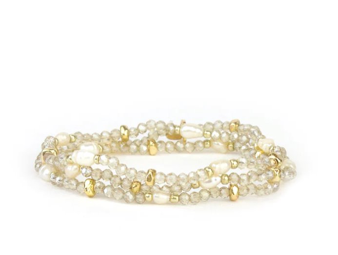 Crystal Beaded Pearl Wrap Bracelet Champagne Bracelets Marlyn Schiff 