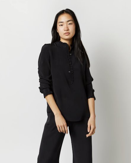 Frill Blouse Black Silk Crepe de Chine Tops - Blouses Ann Mashburn 