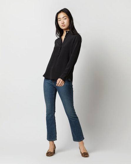 Frill Blouse Black Silk Crepe de Chine Tops - Blouses Ann Mashburn 