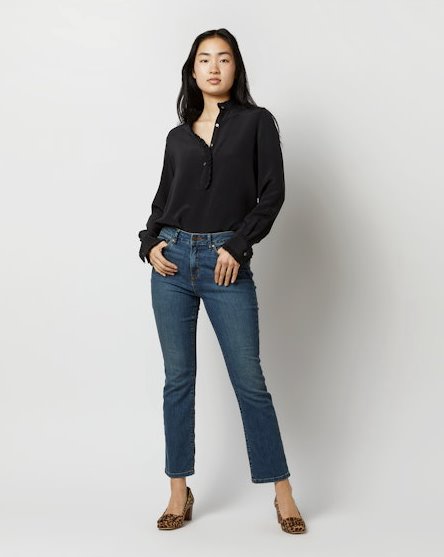 Frill Blouse Black Silk Crepe de Chine Tops - Blouses Ann Mashburn 