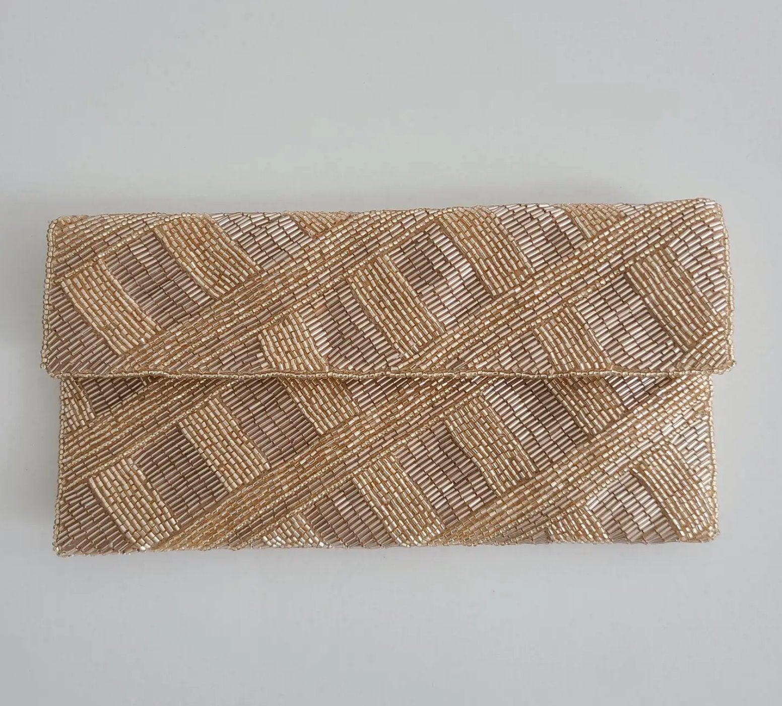 Criss Cross Beaded Clutch Taupe Clutch Tiana Designs 