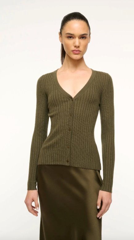 Cargo Cashmere Sweater Dark Olive Sweater - V-Neck Staud 