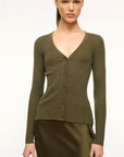 Cargo Cashmere Sweater Dark Olive Sweater - V-Neck Staud 