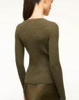 Cargo Cashmere Sweater Dark Olive Sweater - V-Neck Staud 