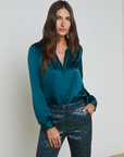 Bianca Band Collar Blouse Deep Teal