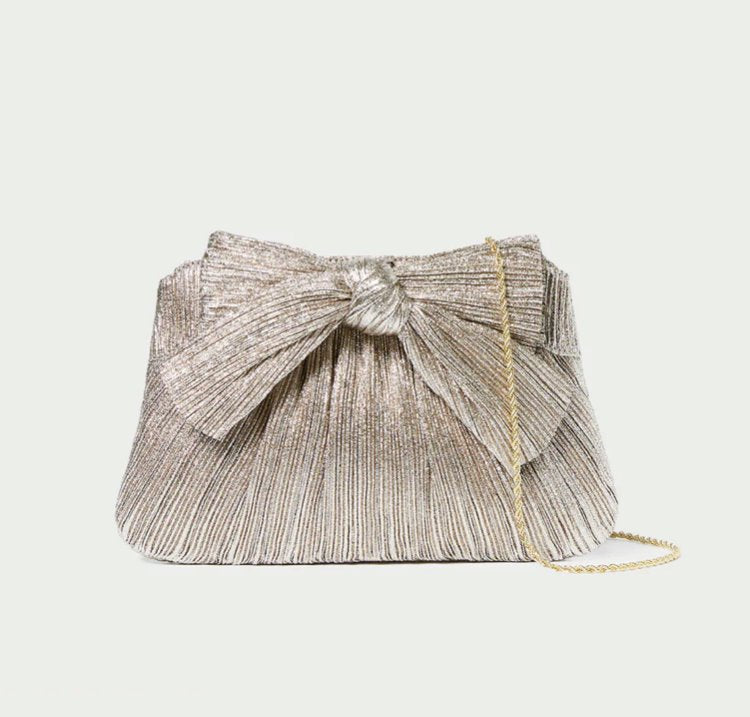 Rayne Pleated Bow Clutch Champagne Clutch Loeffler Randall 