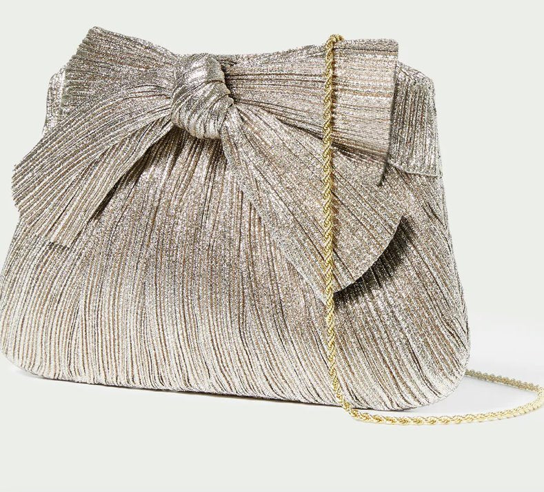 Rayne Pleated Bow Clutch Champagne Clutch Loeffler Randall 