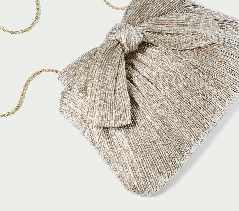 Rayne Pleated Bow Clutch Champagne Clutch Loeffler Randall 