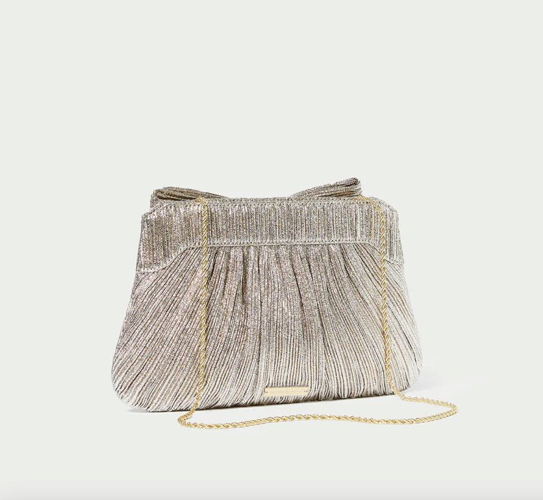 Rayne Pleated Bow Clutch Champagne Clutch Loeffler Randall 