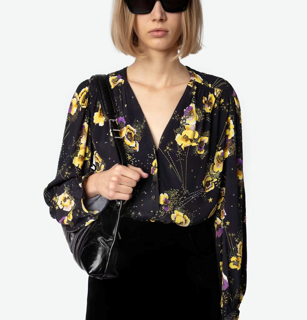 Turin Crepe Blouse Black Yoko Floral Print Tops - Blouses Zadig & Voltaire 