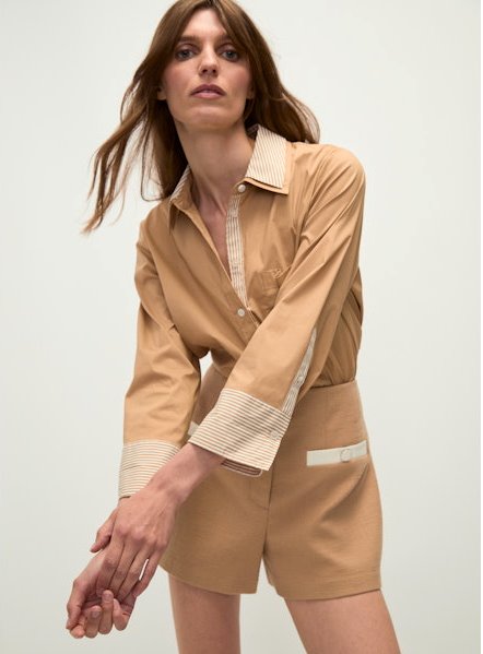 Maia Top Double Collar Khaki Tops - Button Down Veronica Beard 