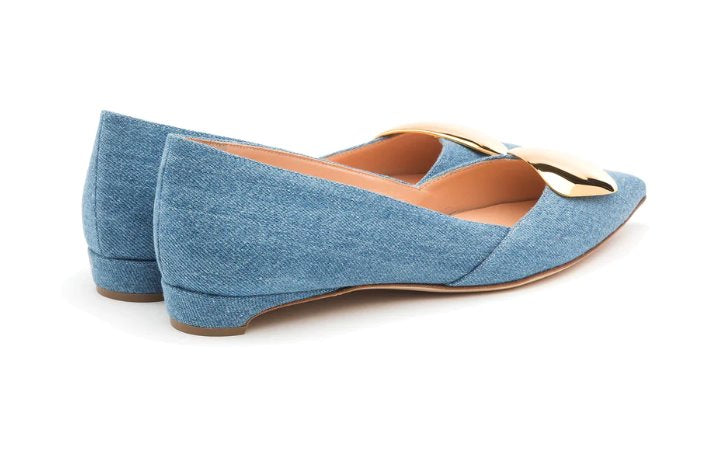 Aga Cromato Blue Denim Flats - Ballet Rupert Sanderson 