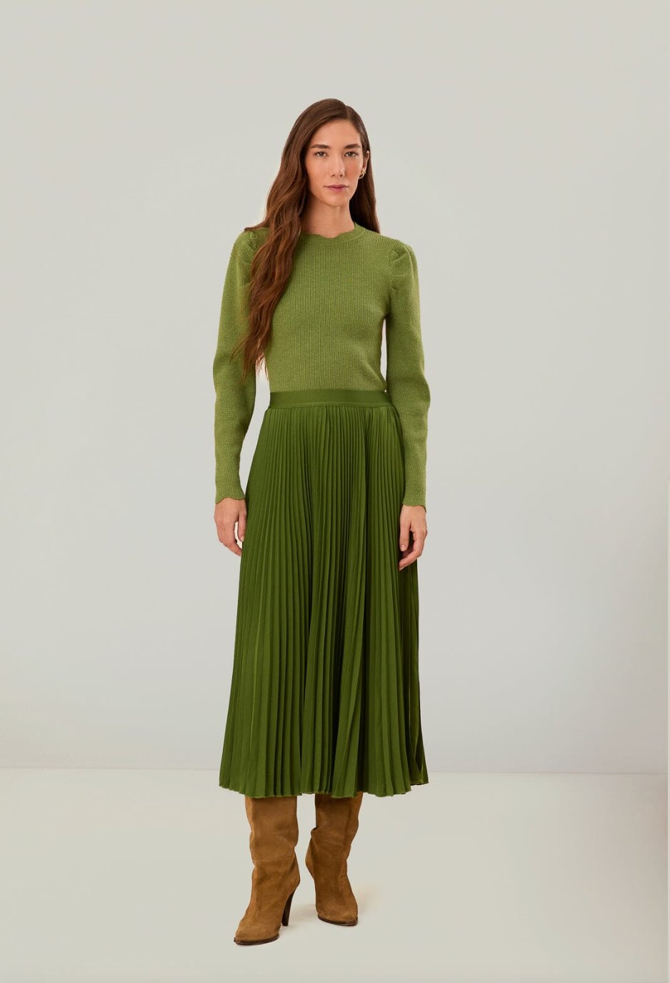 Pleated Maxi Skirt Green Skirts - Maxi Farm Rio 