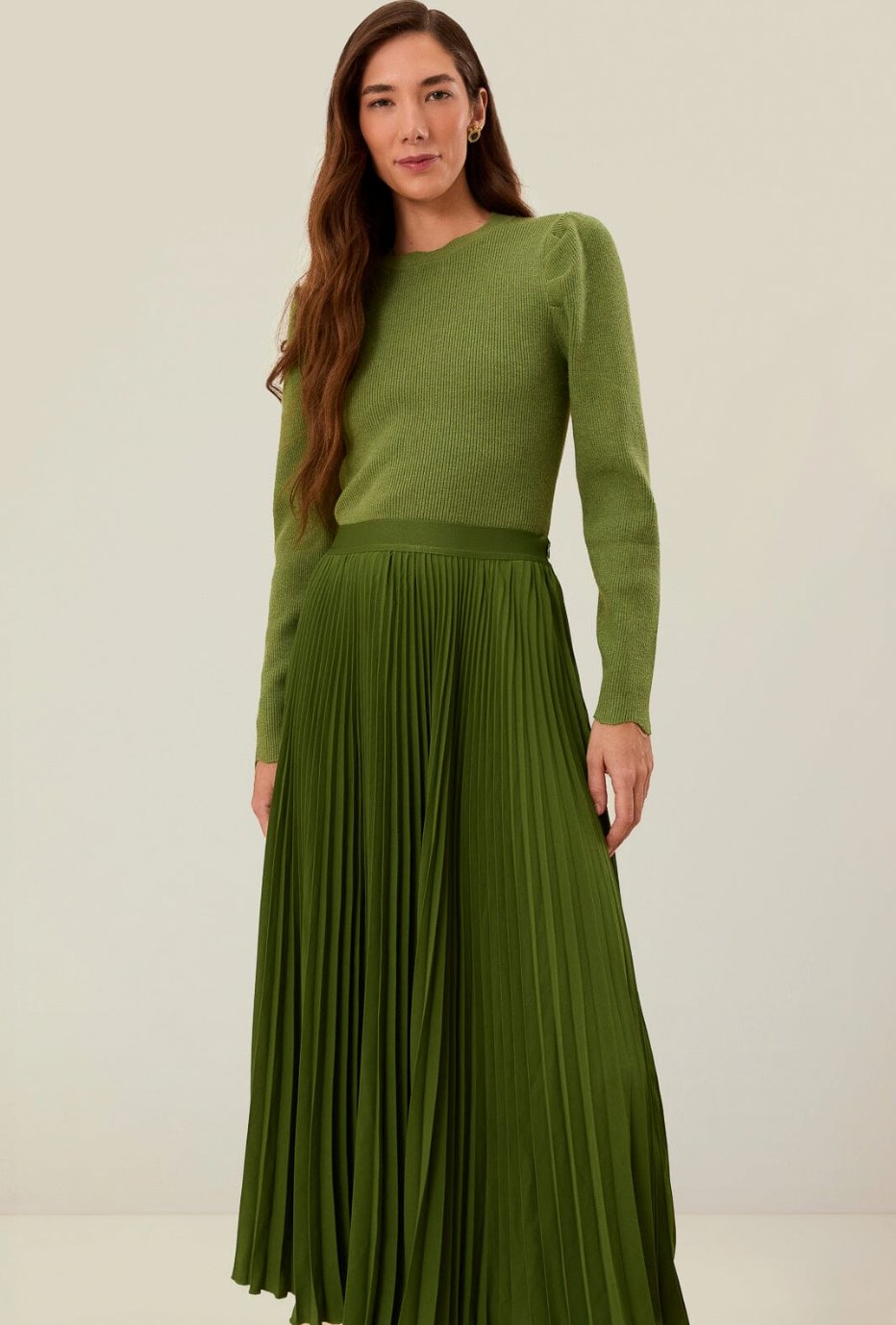 Pleated Maxi Skirt Green Skirts - Maxi Farm Rio 