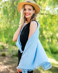 Pom Pom Triangle Wrap Sky Scarves Alpine Cashmere 