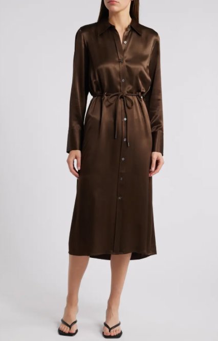Anina Satin Shirtdress Dark Moss Dresses - Midi Rails 