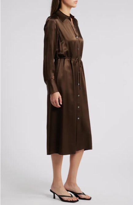 Anina Satin Shirtdress Dark Moss Dresses - Midi Rails 