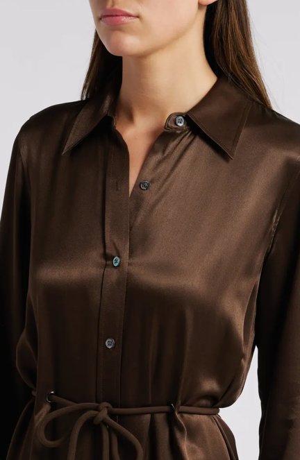 Anina Satin Shirtdress Dark Moss Dresses - Midi Rails 