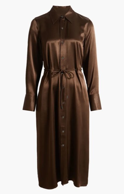 Anina Satin Shirtdress Dark Moss Dresses - Midi Rails 